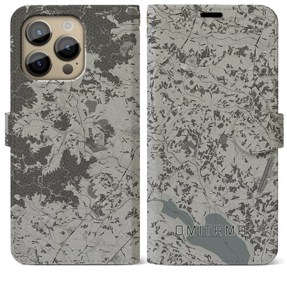 【小美玉（茨城県）】地図柄iPhoneケース（手帳タイプ）モノトーン・iPhone 14 Pro Max 用