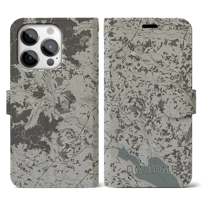 【小美玉（茨城県）】地図柄iPhoneケース（手帳タイプ）モノトーン・iPhone 14 Pro 用