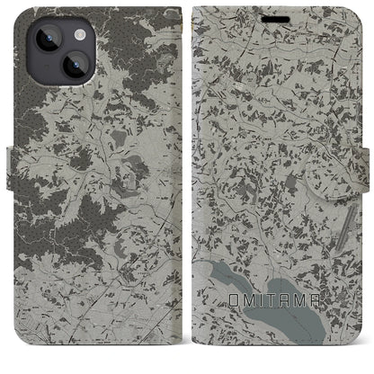 【小美玉（茨城県）】地図柄iPhoneケース（手帳タイプ）モノトーン・iPhone 14 Plus 用