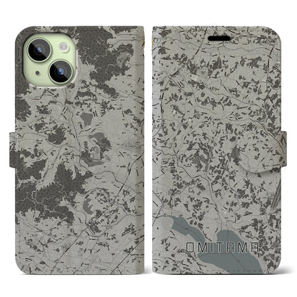 【小美玉（茨城県）】地図柄iPhoneケース（手帳タイプ）モノトーン・iPhone 15 用