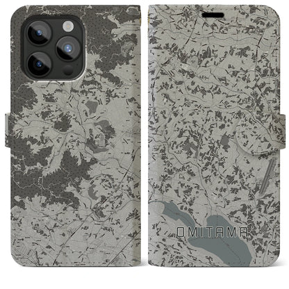 【小美玉（茨城県）】地図柄iPhoneケース（手帳タイプ）モノトーン・iPhone 15 Pro Max 用