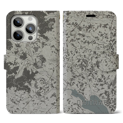 【小美玉（茨城県）】地図柄iPhoneケース（手帳タイプ）モノトーン・iPhone 15 Pro 用