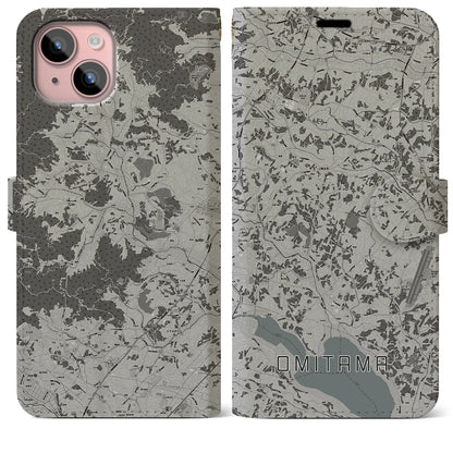 【小美玉（茨城県）】地図柄iPhoneケース（手帳タイプ）モノトーン・iPhone 15 Plus 用