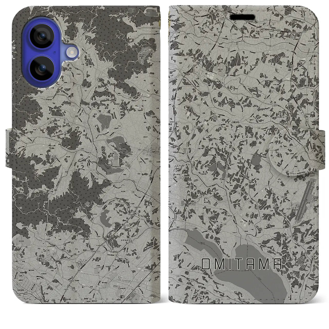 【小美玉(茨城県)】地図柄iPhoneケース(手帳タイプ)モノトーン・iPhone 16 Pro Max 用