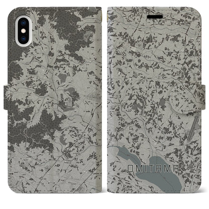 【小美玉（茨城県）】地図柄iPhoneケース（手帳タイプ）モノトーン・iPhone XS Max 用