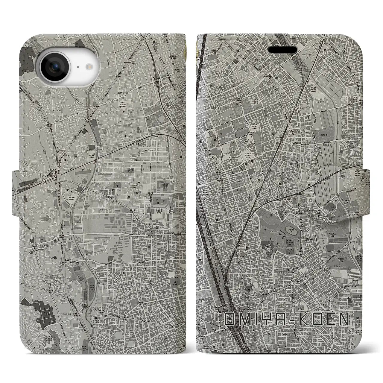 【大宮公園（埼玉県）】地図柄iPhoneケース（手帳タイプ）