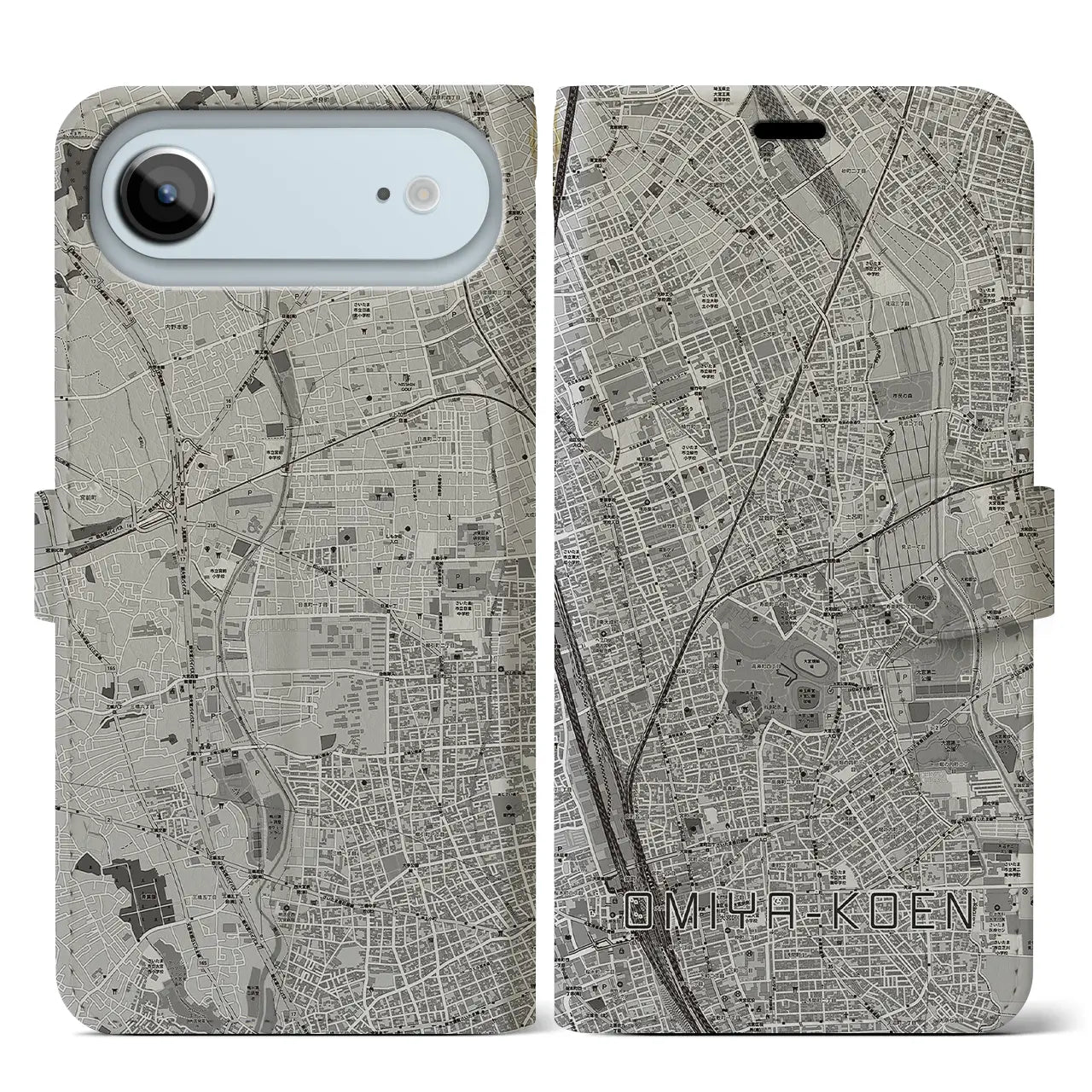 【大宮公園（埼玉県）】地図柄iPhoneケース（手帳タイプ）