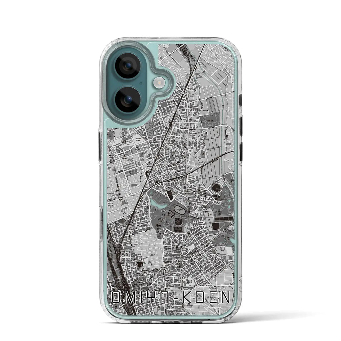 【大宮公園（埼玉県）】地図柄iPhoneケース（MagSafeタイプ）モノトーン・iPhone 16 Pro 用