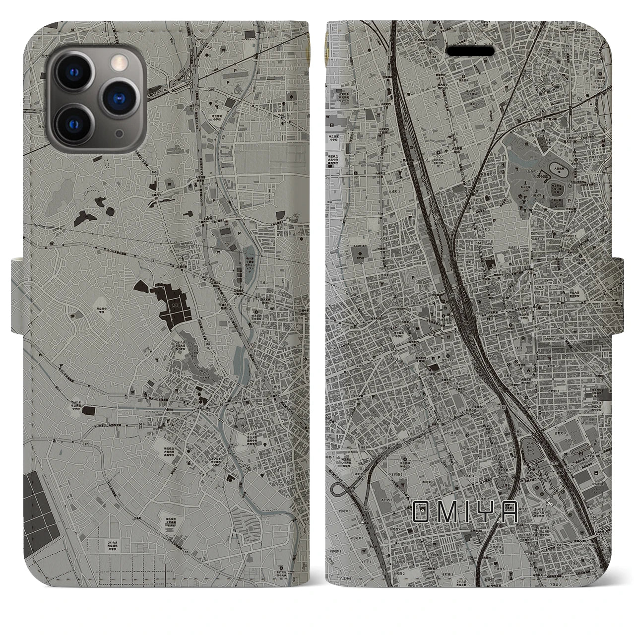 【大宮】地図柄iPhoneケース（手帳両面タイプ・モノトーン）iPhone 11 Pro Max 用