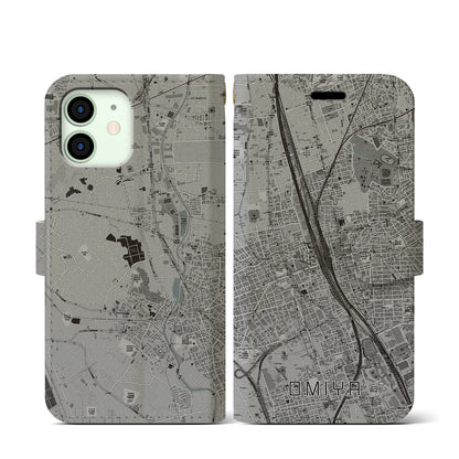 【大宮（埼玉県）】地図柄iPhoneケース（手帳タイプ）モノトーン・iPhone 12 mini 用