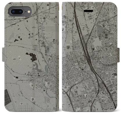 【大宮（埼玉県）】地図柄iPhoneケース（手帳タイプ）モノトーン・iPhone 8Plus /7Plus / 6sPlus / 6Plus 用