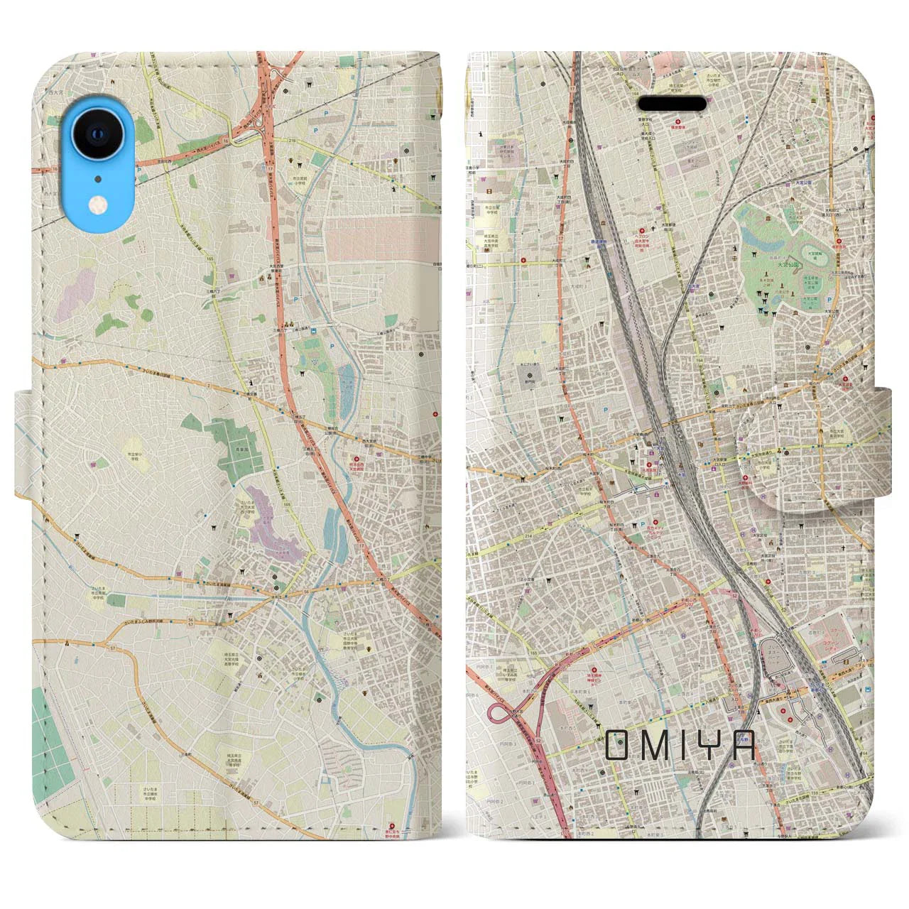 【大宮（埼玉県）】地図柄iPhoneケース（手帳タイプ）ナチュラル・iPhone XR 用