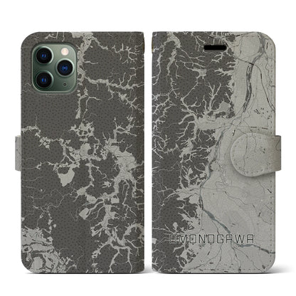 【雄物川（秋田県）】地図柄iPhoneケース（手帳タイプ）モノトーン・iPhone 11 Pro 用