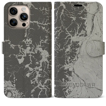 【雄物川（秋田県）】地図柄iPhoneケース（手帳タイプ）モノトーン・iPhone 16 Plus 用