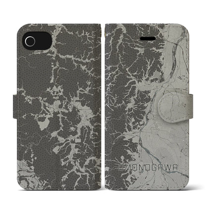 【雄物川（秋田県）】地図柄iPhoneケース（手帳タイプ）モノトーン・iPhone SE（第3 / 第2世代） / 8 / 7 / 6s / 6 用