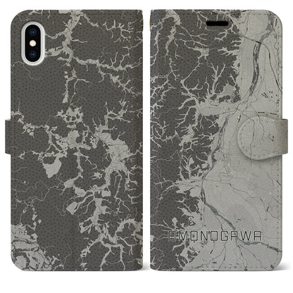 【雄物川（秋田県）】地図柄iPhoneケース（手帳タイプ）モノトーン・iPhone XS Max 用