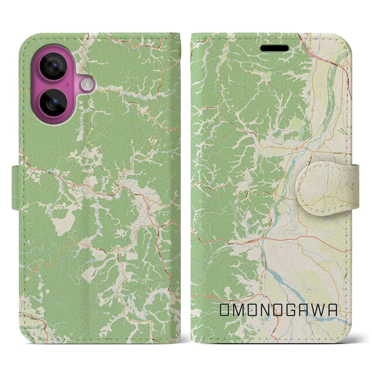 【雄物川（秋田県）】地図柄iPhoneケース（手帳タイプ）ナチュラル・iPhone 16 Pro 用