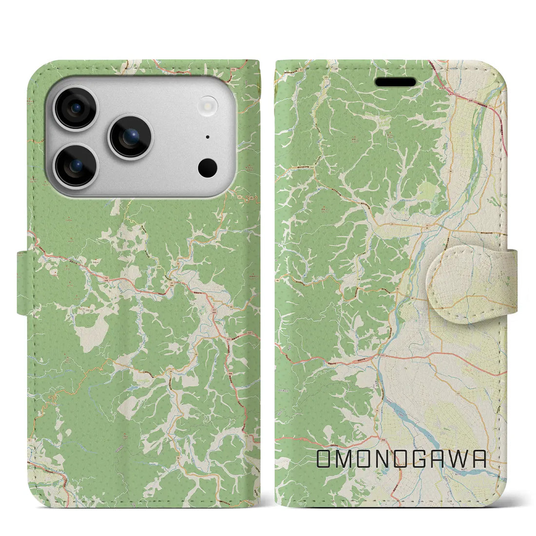 【雄物川（秋田県）】地図柄iPhoneケース（手帳タイプ）ナチュラル・iPhone 17 Pro Max 用