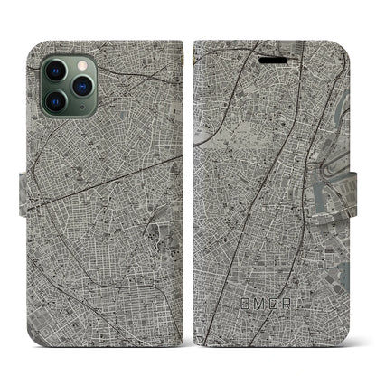 【大森（東京都）】地図柄iPhoneケース（手帳タイプ）モノトーン・iPhone 11 Pro 用