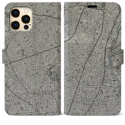 【大森（東京都）】地図柄iPhoneケース（手帳タイプ）モノトーン・iPhone 12 Pro Max 用