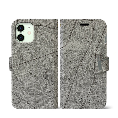 【大森（東京都）】地図柄iPhoneケース（手帳タイプ）モノトーン・iPhone 12 mini 用