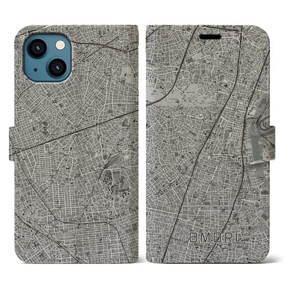 【大森（東京都）】地図柄iPhoneケース（手帳タイプ）モノトーン・iPhone 13 用