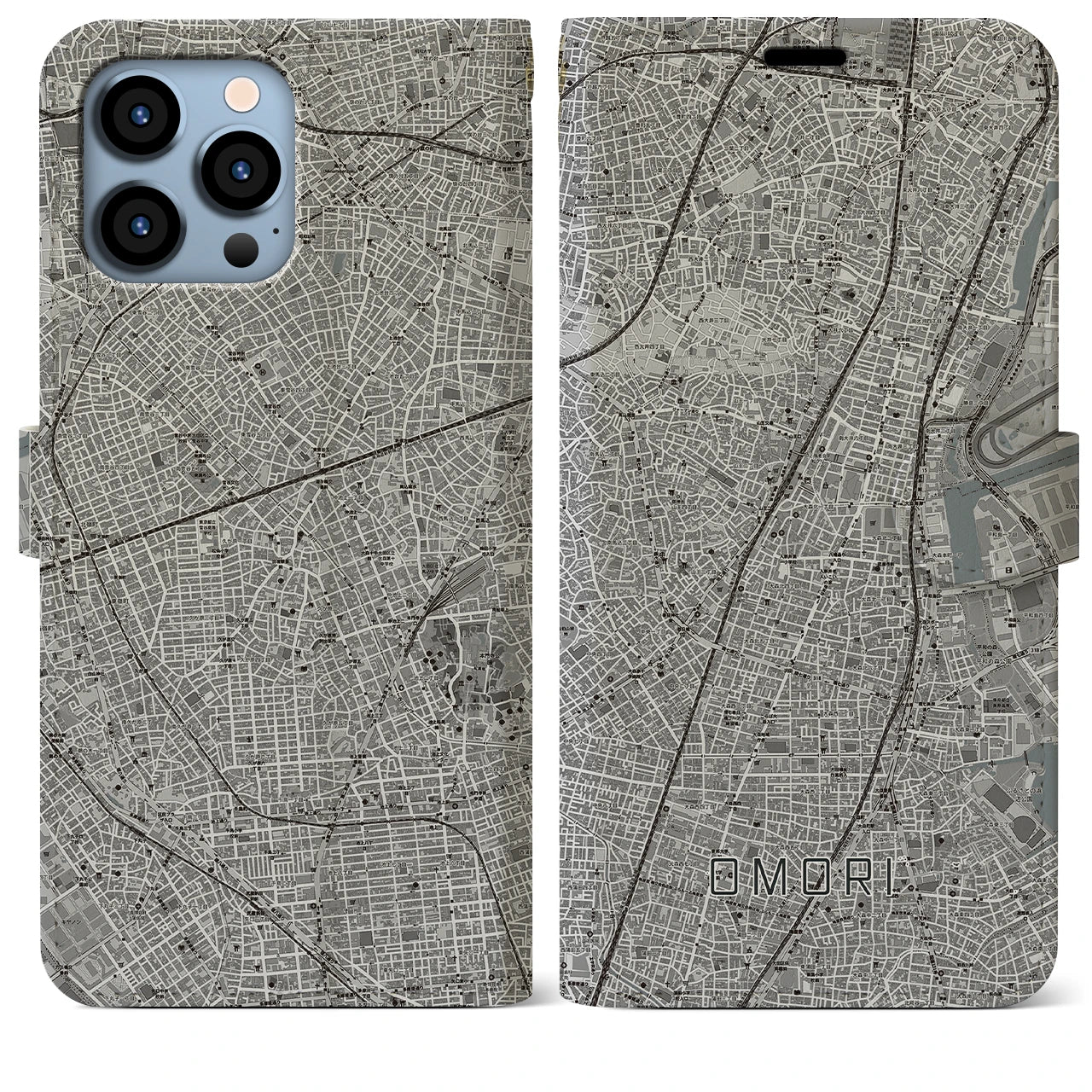 【大森】地図柄iPhoneケース（手帳両面タイプ・モノトーン）iPhone 13 Pro Max 用