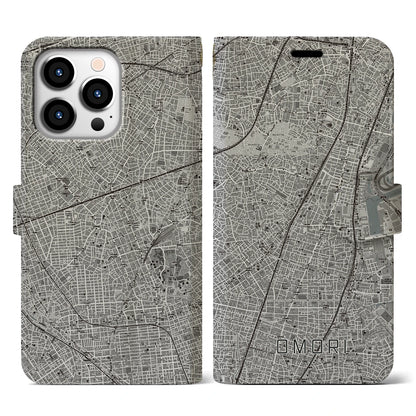 【大森（東京都）】地図柄iPhoneケース（手帳タイプ）モノトーン・iPhone 13 Pro 用