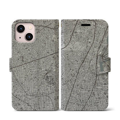 【大森（東京都）】地図柄iPhoneケース（手帳タイプ）モノトーン・iPhone 13 mini 用