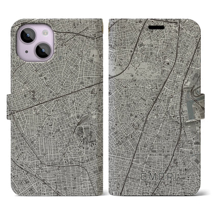 【大森（東京都）】地図柄iPhoneケース（手帳タイプ）モノトーン・iPhone 14 用