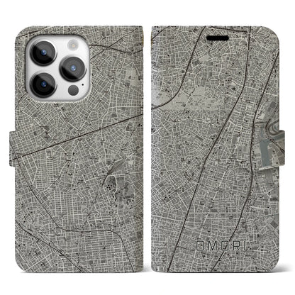 【大森（東京都）】地図柄iPhoneケース（手帳タイプ）モノトーン・iPhone 14 Pro 用