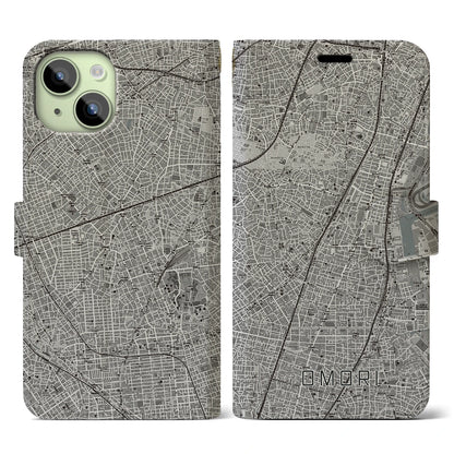 【大森（東京都）】地図柄iPhoneケース（手帳タイプ）モノトーン・iPhone 15 用