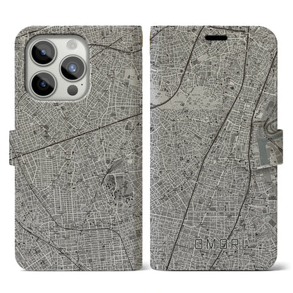 【大森（東京都）】地図柄iPhoneケース（手帳タイプ）モノトーン・iPhone 15 Pro 用