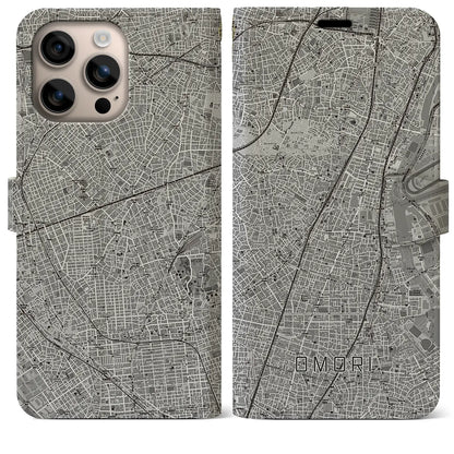 【大森（東京都）】地図柄iPhoneケース（手帳タイプ）モノトーン・iPhone 16 Plus 用