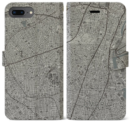 【大森（東京都）】地図柄iPhoneケース（手帳タイプ）モノトーン・iPhone 8Plus /7Plus / 6sPlus / 6Plus 用