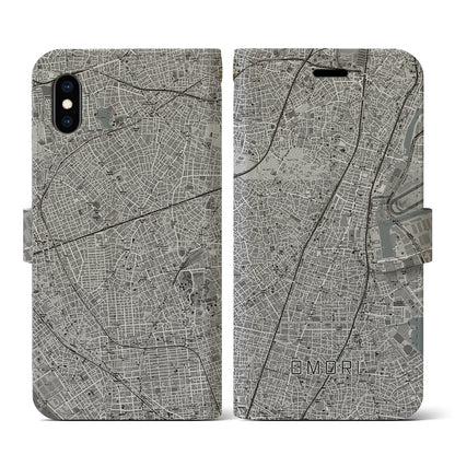 【大森（東京都）】地図柄iPhoneケース（手帳タイプ）モノトーン・iPhone XS / X 用