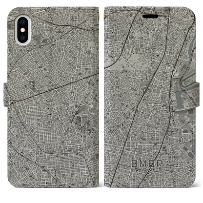 【大森（東京都）】地図柄iPhoneケース（手帳タイプ）モノトーン・iPhone XS Max 用