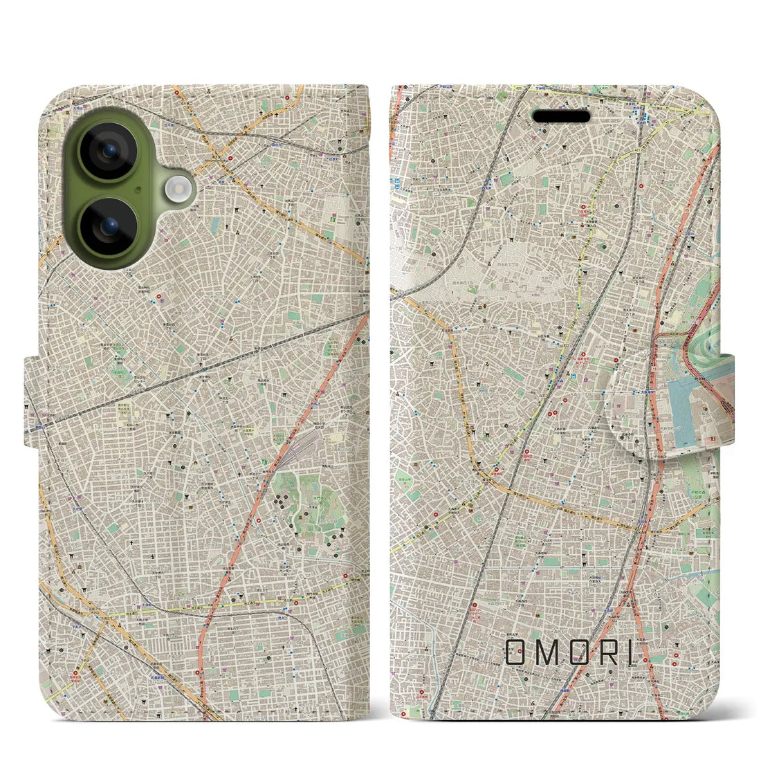 【大森（東京都）】地図柄iPhoneケース（手帳タイプ）モノトーン・iPhone 17 Pro Max 用