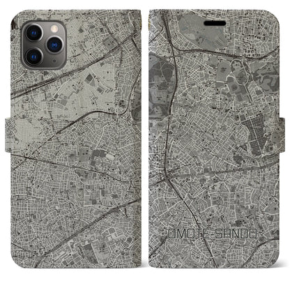 【表参道（東京都）】地図柄iPhoneケース（手帳タイプ）モノトーン・iPhone 11 Pro Max 用