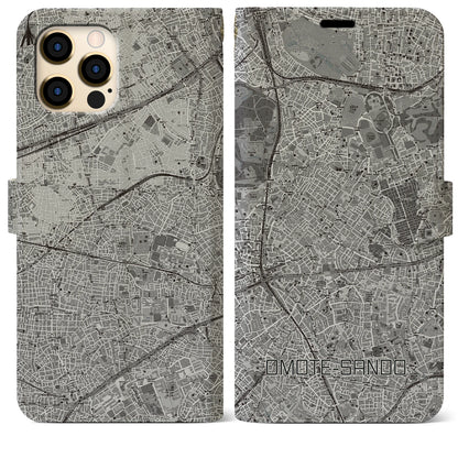 【表参道（東京都）】地図柄iPhoneケース（手帳タイプ）モノトーン・iPhone 12 Pro Max 用