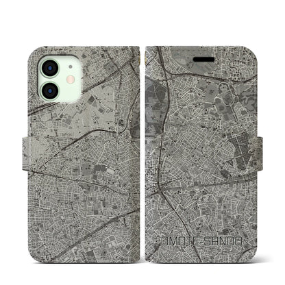 【表参道（東京都）】地図柄iPhoneケース（手帳タイプ）モノトーン・iPhone 12 mini 用