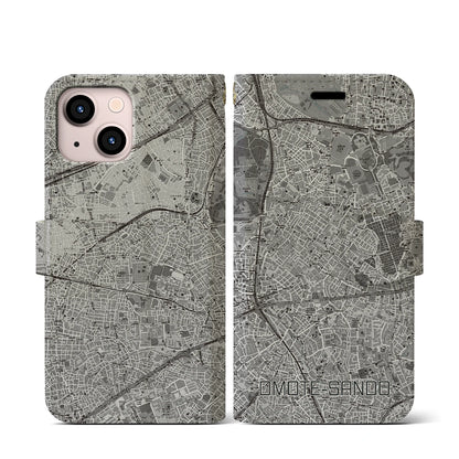 【表参道（東京都）】地図柄iPhoneケース（手帳タイプ）モノトーン・iPhone 13 mini 用