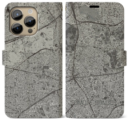 【表参道（東京都）】地図柄iPhoneケース（手帳タイプ）モノトーン・iPhone 14 Pro Max 用