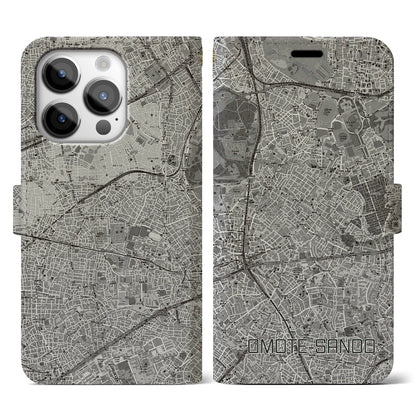 【表参道（東京都）】地図柄iPhoneケース（手帳タイプ）モノトーン・iPhone 14 Pro 用