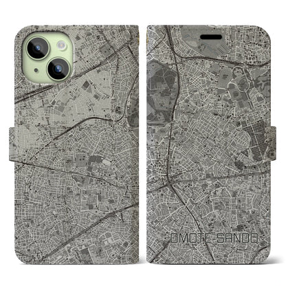 【表参道（東京都）】地図柄iPhoneケース（手帳タイプ）モノトーン・iPhone 15 用