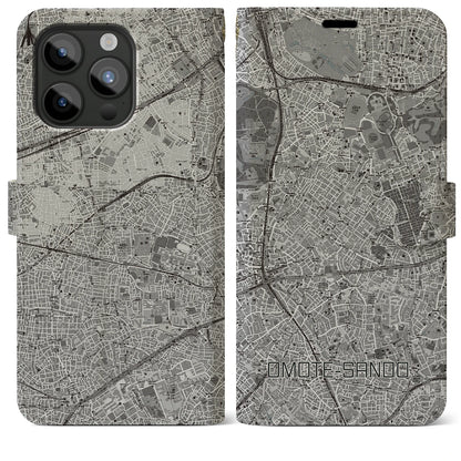 【表参道（東京都）】地図柄iPhoneケース（手帳タイプ）モノトーン・iPhone 15 Pro Max 用