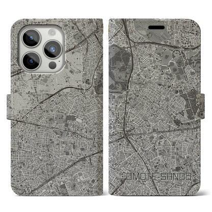 【表参道（東京都）】地図柄iPhoneケース（手帳タイプ）モノトーン・iPhone 15 Pro 用