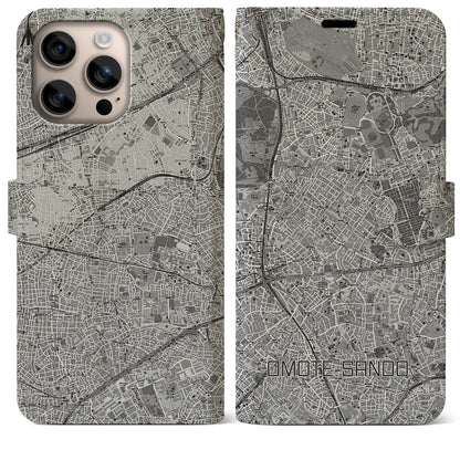 【表参道（東京都）】地図柄iPhoneケース（手帳タイプ）モノトーン・iPhone 16 Plus 用