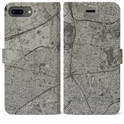 【表参道（東京都）】地図柄iPhoneケース（手帳タイプ）モノトーン・iPhone 8Plus /7Plus / 6sPlus / 6Plus 用