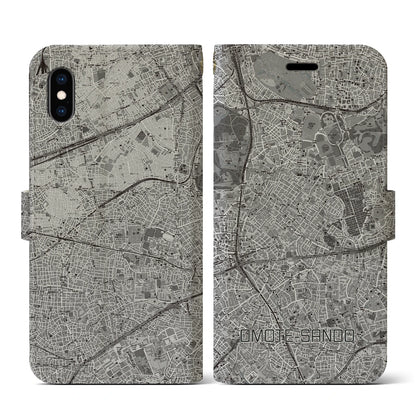 【表参道（東京都）】地図柄iPhoneケース（手帳タイプ）モノトーン・iPhone XS / X 用